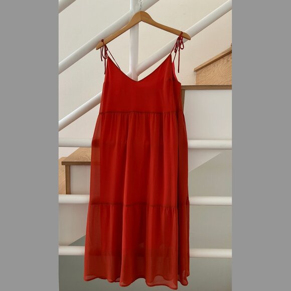 Burnt Orange Park & Fifth Tiered Midi Dress - Picture 1 of 7